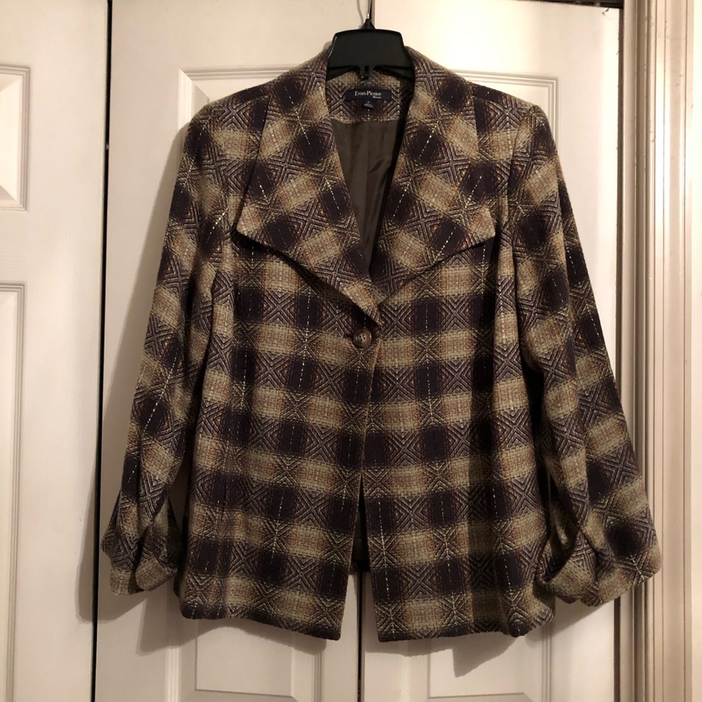 Evan-Picone Woman Swing Jacket 1X Brown Tan Lined